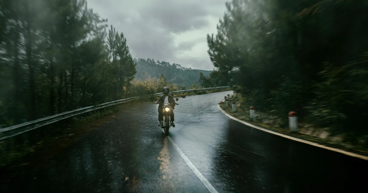 biker wet road